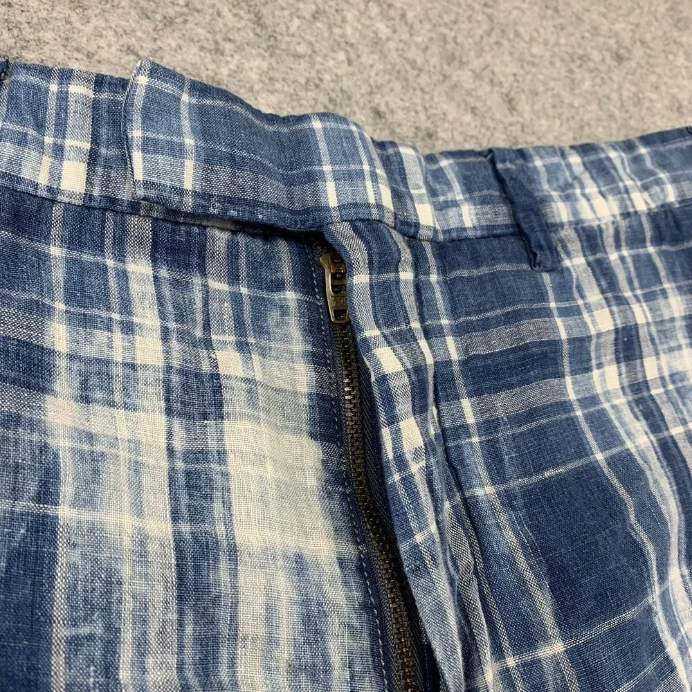 Polo Ralph Lauren Shorts Men 33 Blue Indian Madras Linen Flat Front Pockets
